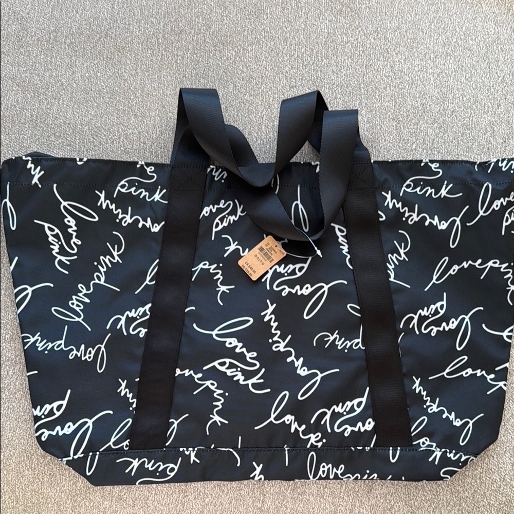 Victoria's Secret Pink Love Script Tote Bag - Black